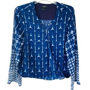Miss Me Blue White Crossover blouse size L